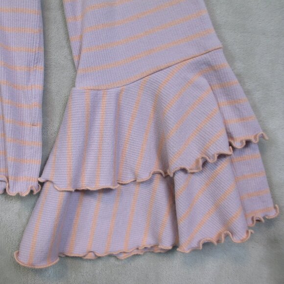 We the Free People Women’s Top Size L Lavender Peach Striped Ruffled Bell Sleeve - Picture 7 of 12